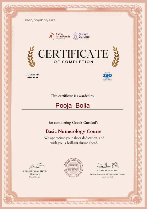 Vaanii Jain’s training certificate 3