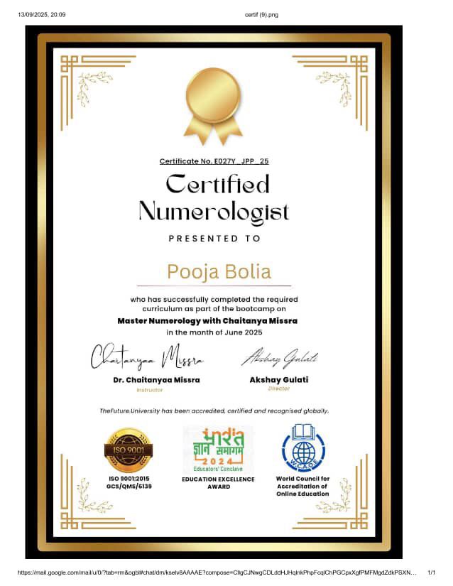 Vaanii Jain’s training certificate 6